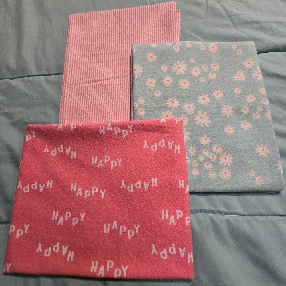 Gerber Baby Receiving Blankets 3 Pack Pink Blue Floral Stripe Happy 100% Cotton